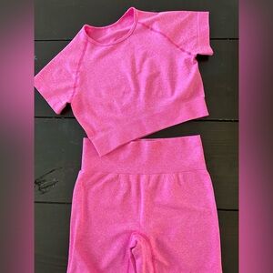 Pink Athletic Crop Top and biker shorts Set